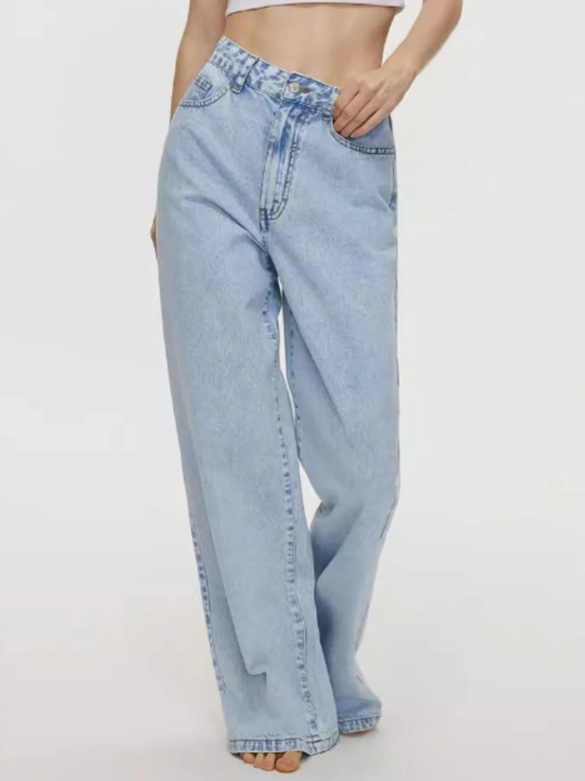 Blekt tvättade jeans med hög midja – bild 2