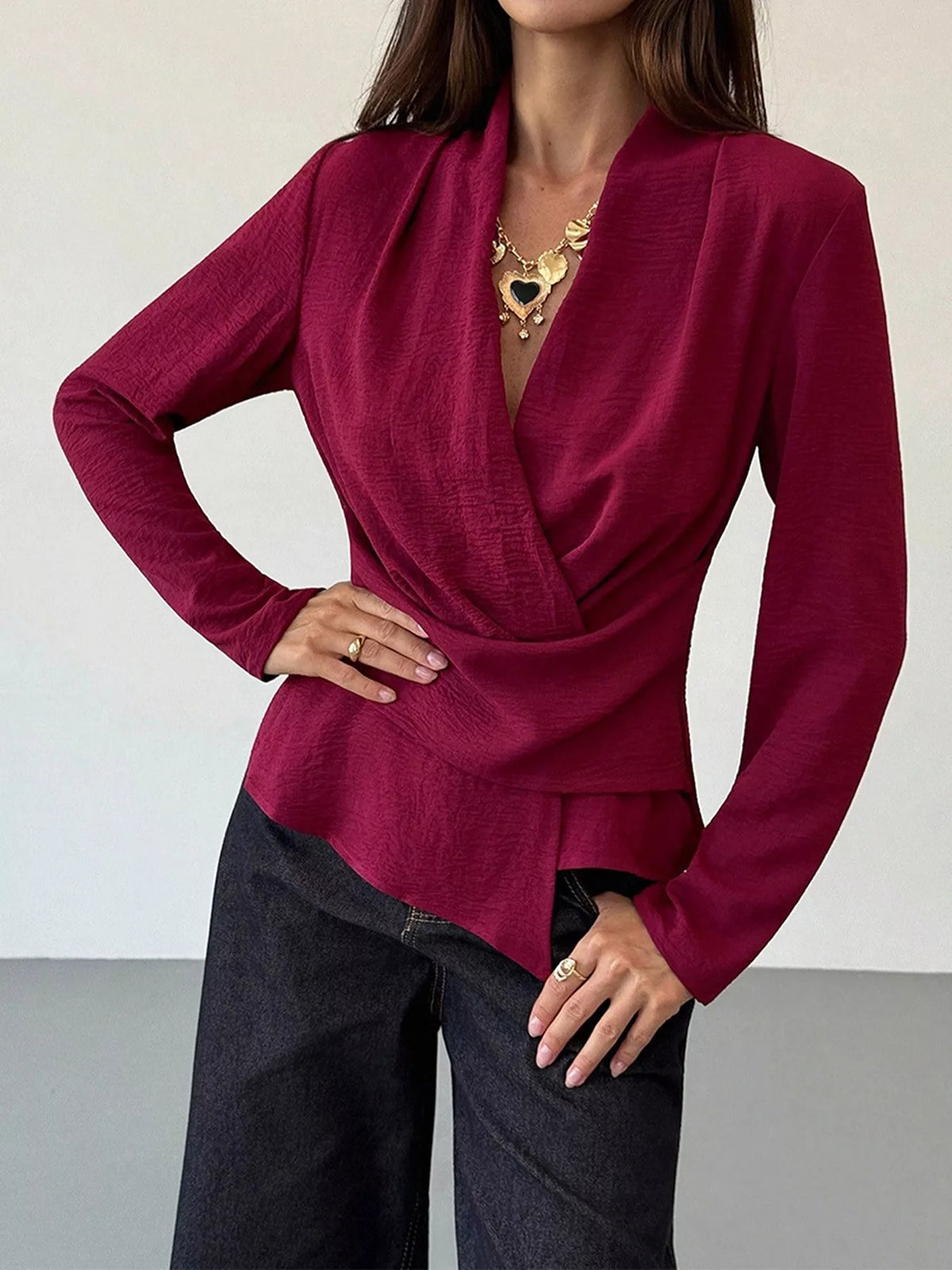 Rynkad blus med omlott – bild 3