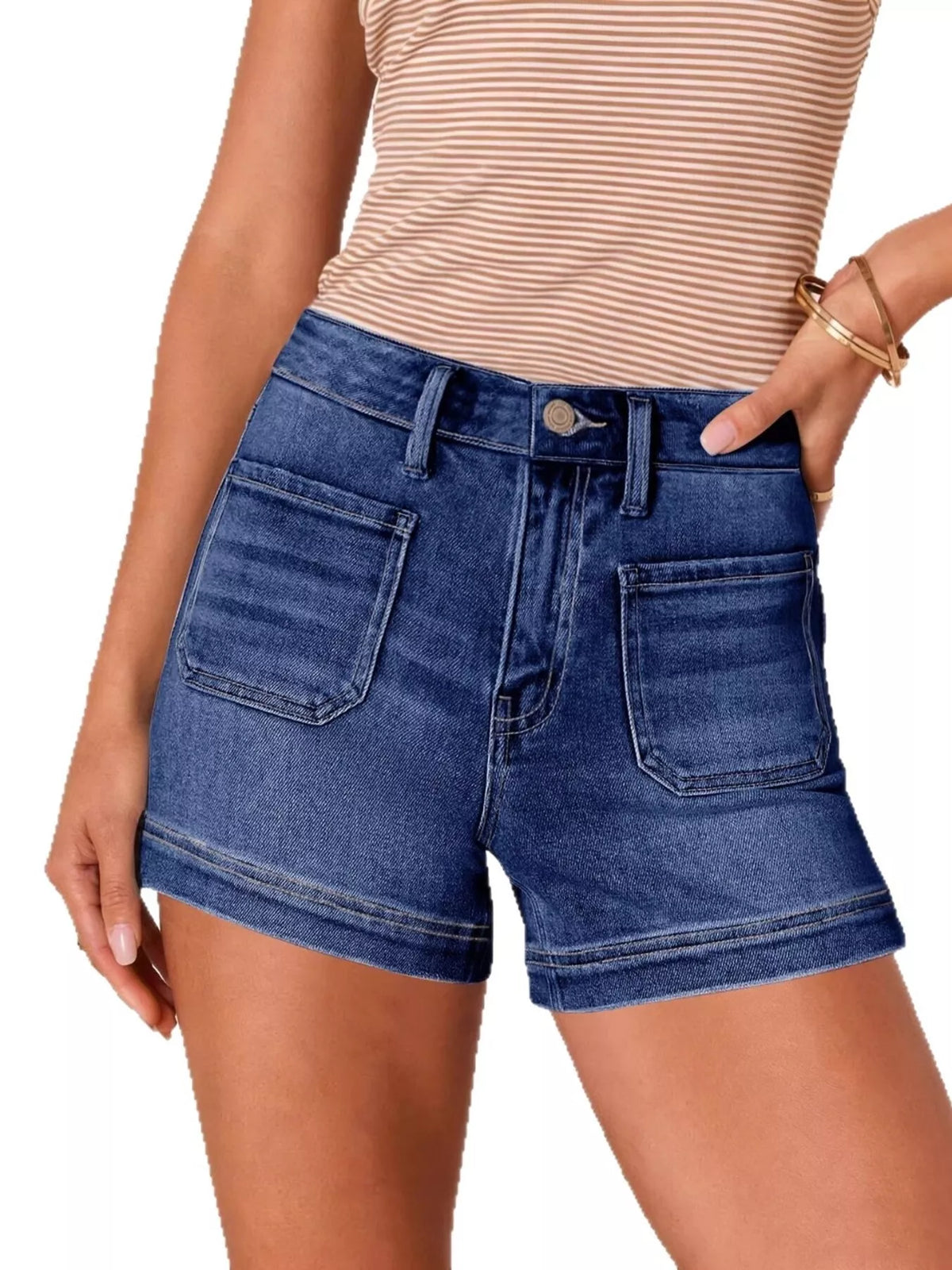 Shorts i denim med hög midja och fickor – bild 2