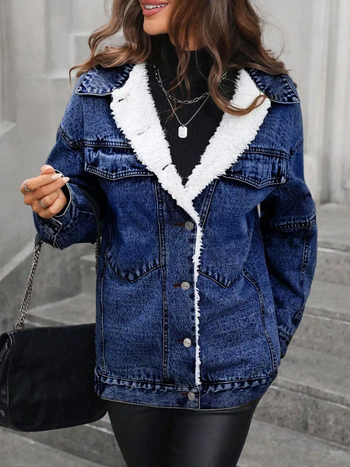 Fodrad jacka i denim – bild 4