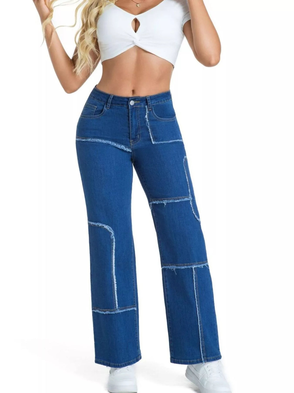 Raka jeans med fransad kant – bild 12