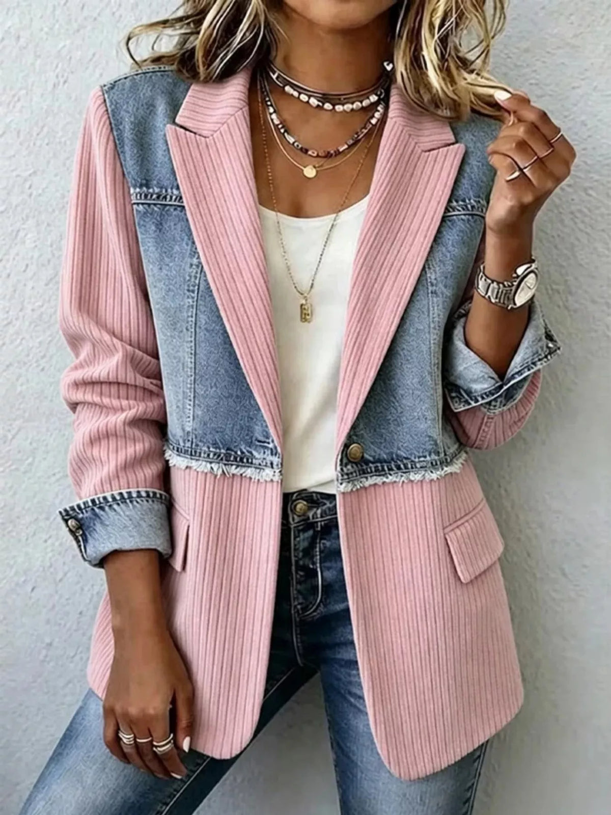 Ribbad blazer i patchwork – bild 9