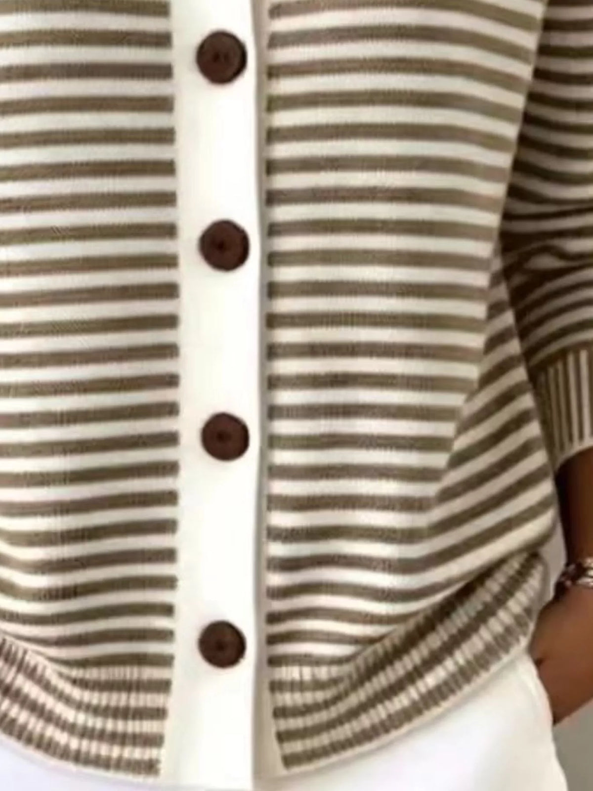 Randig ribbad cardigan med knappstängning i bomull – bild 9