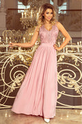 13385-1-215-5 LEA long sleeveless dress with embroidered cleavage - TAUPE-1