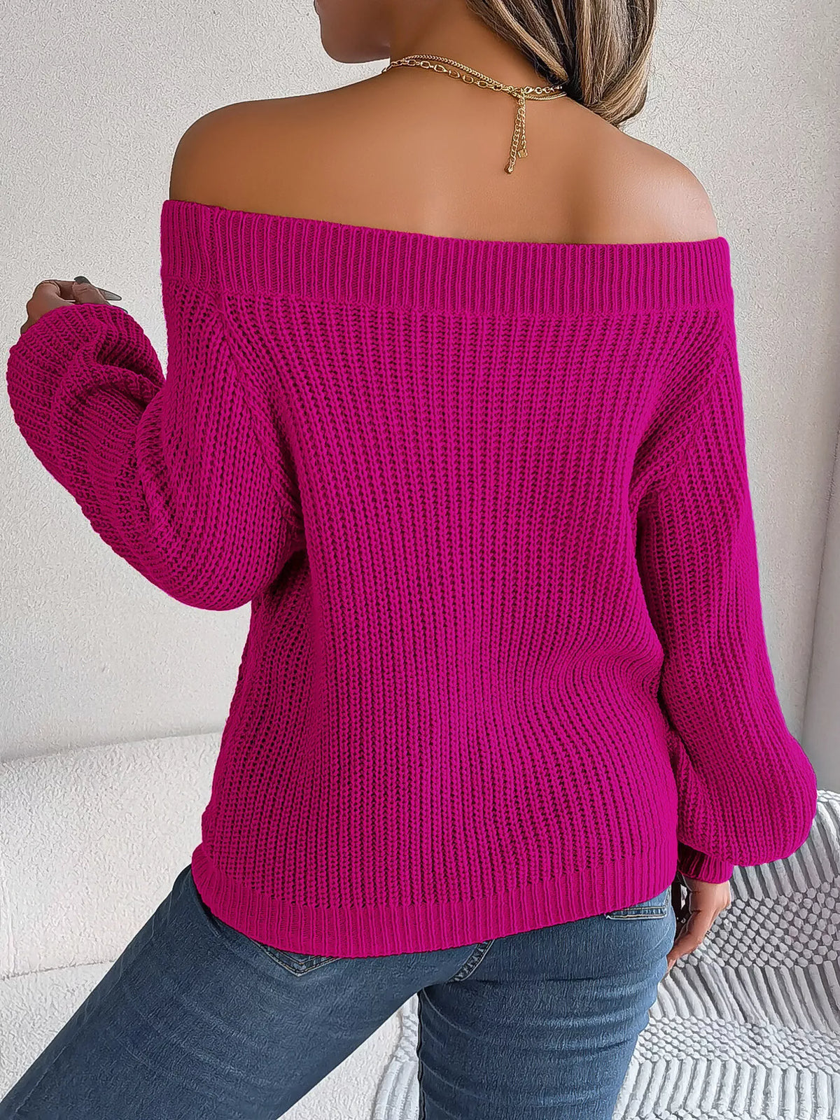 Hålmönstrad offshoulder tröja – bild 30
