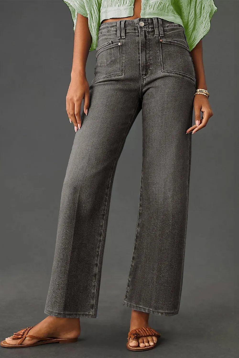 Vida jeans med hög midja och fickor – bild 2