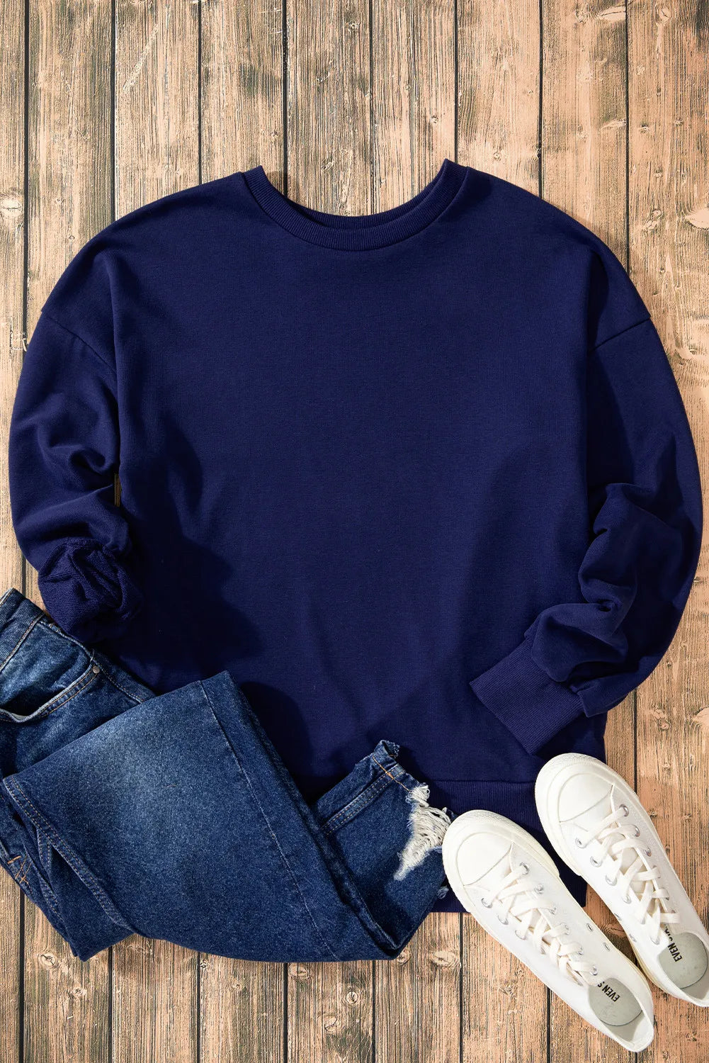 Långärmad sweatshirt med rund halsringning och asymmetrisk nederkant – bild 31