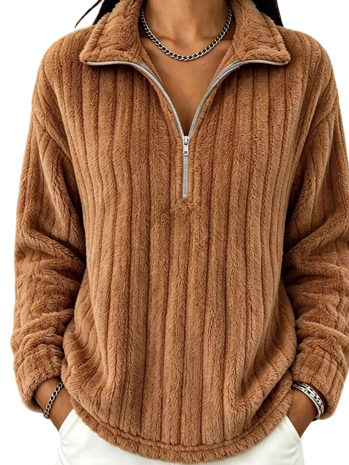 Sweatshirt med sänkt axel och kort dragkedja – bild 10