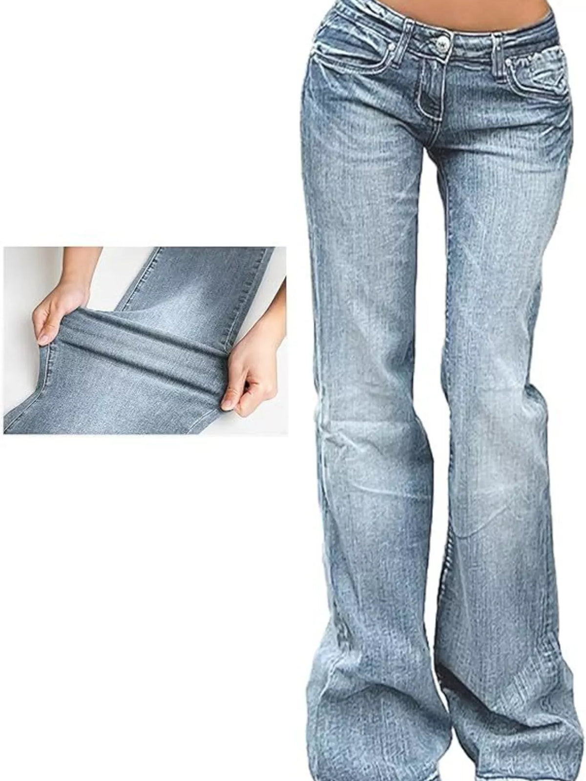 Utsvängda jeans med låg midja och fickor – bild 3