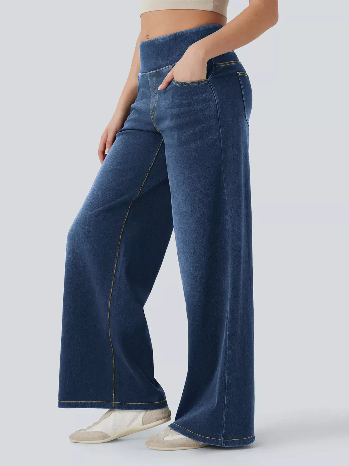 Jeans med pull on-modell och hög midja – bild 12