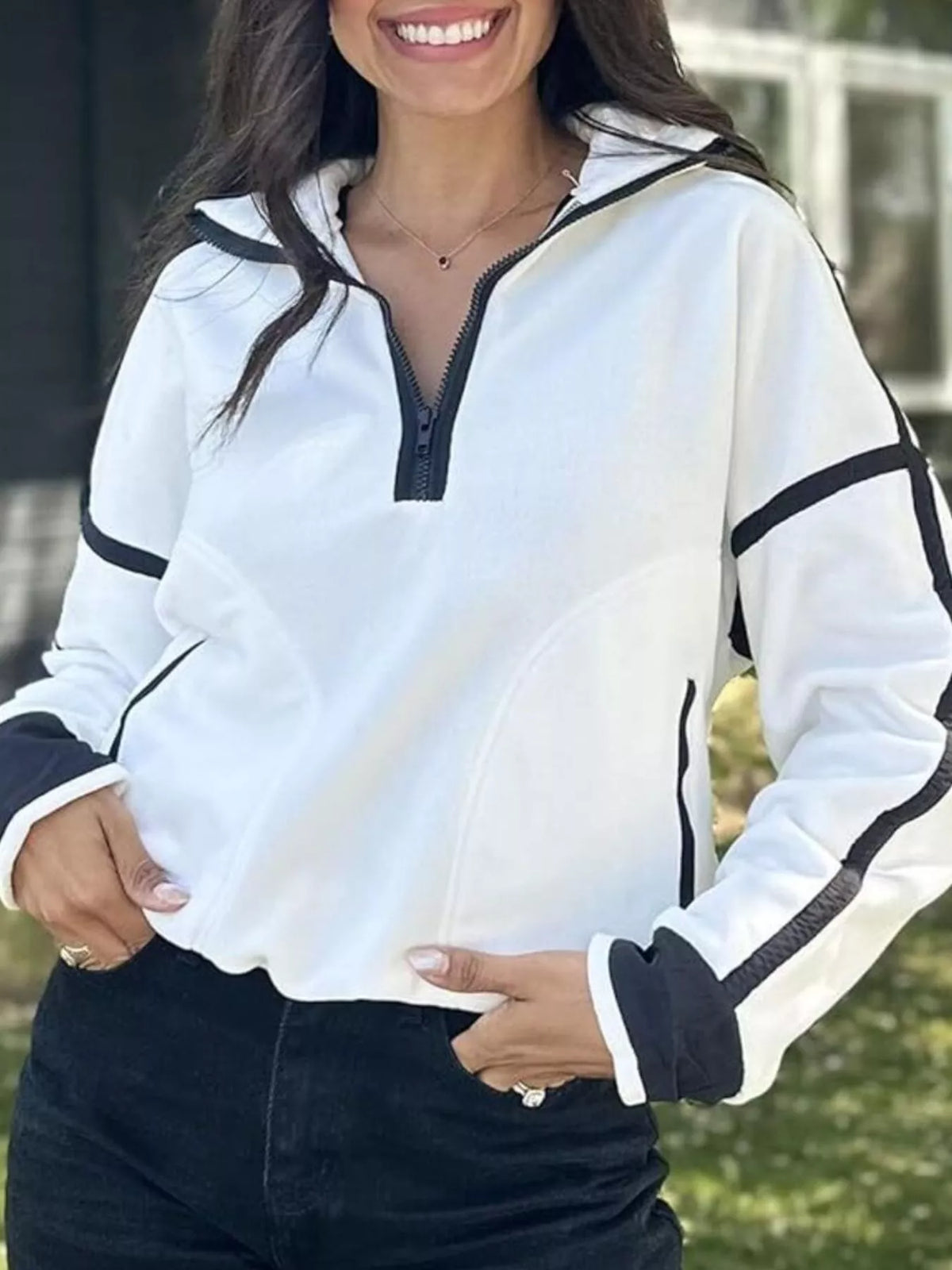 Sweatshirt med sänkt axel och halv dragkedja – bild 21