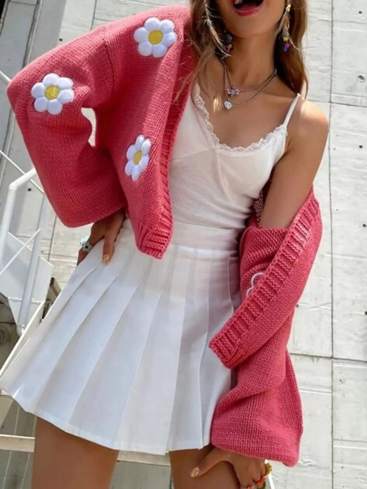 Blommig cardigan med öppen modell – bild 3