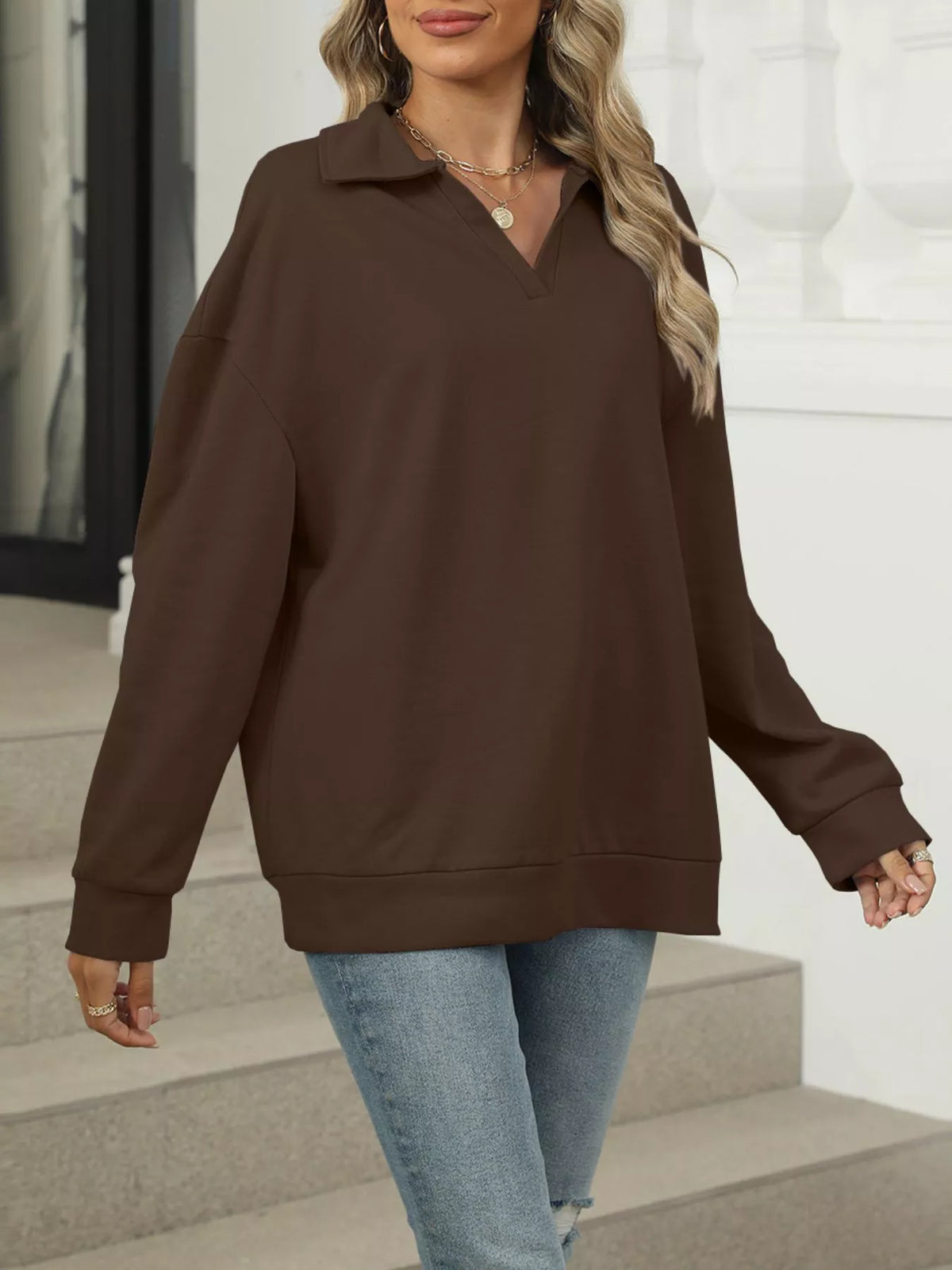 Oversize sweatshirt med johnny-krage – bild 15