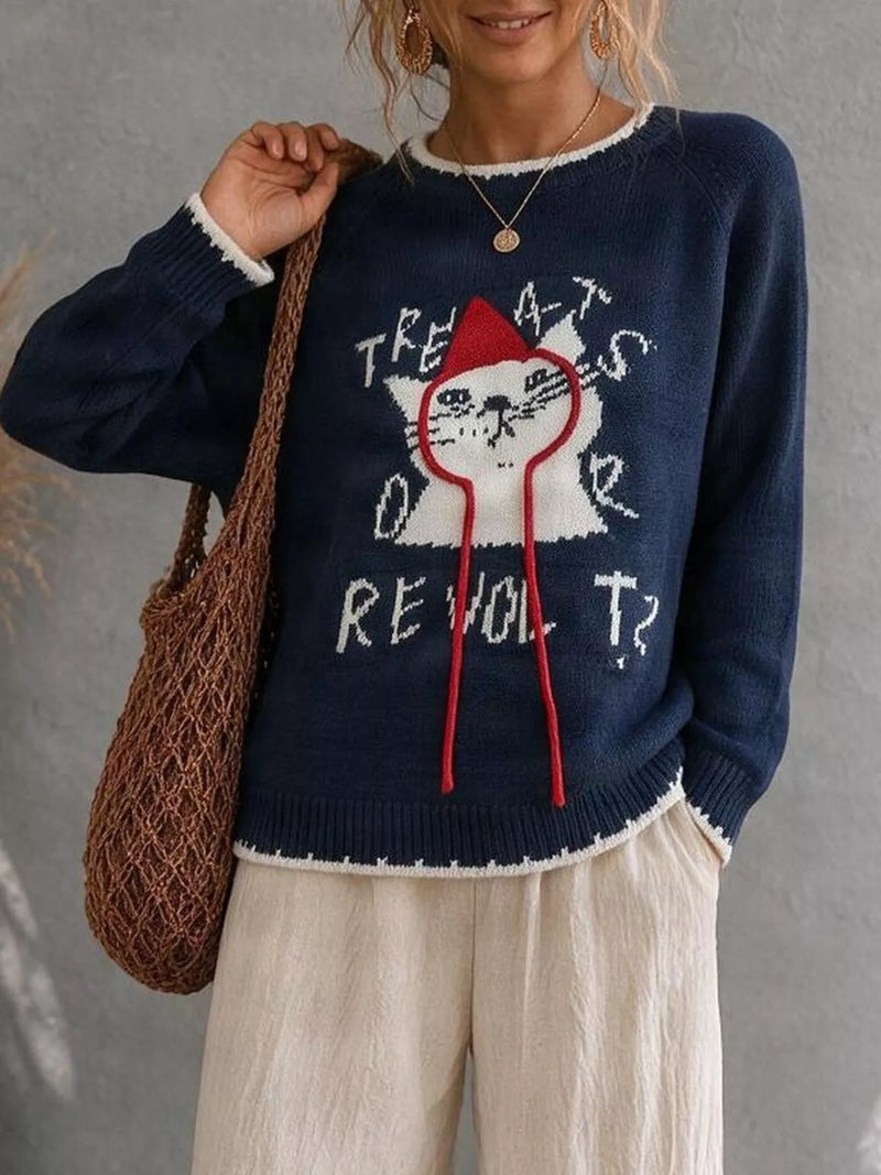 Tröja med kattmotiv och raglanärm