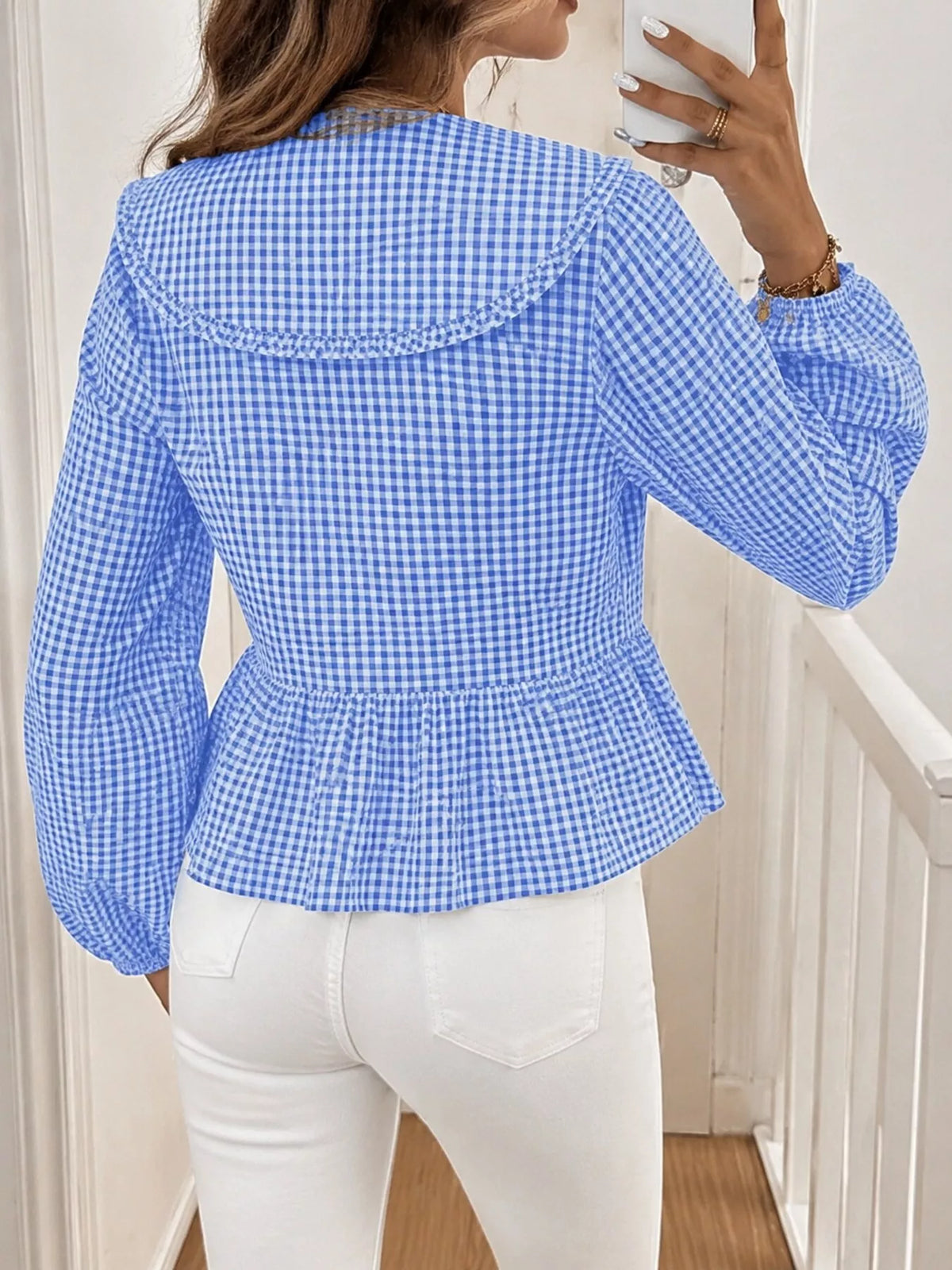 Rutig blus med peplum – bild 6