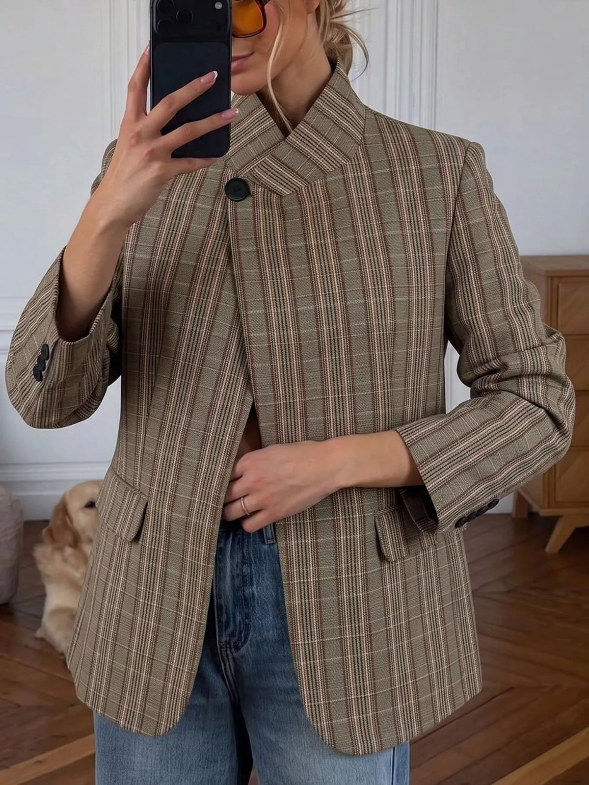 Rutig blazer med knappstängning
