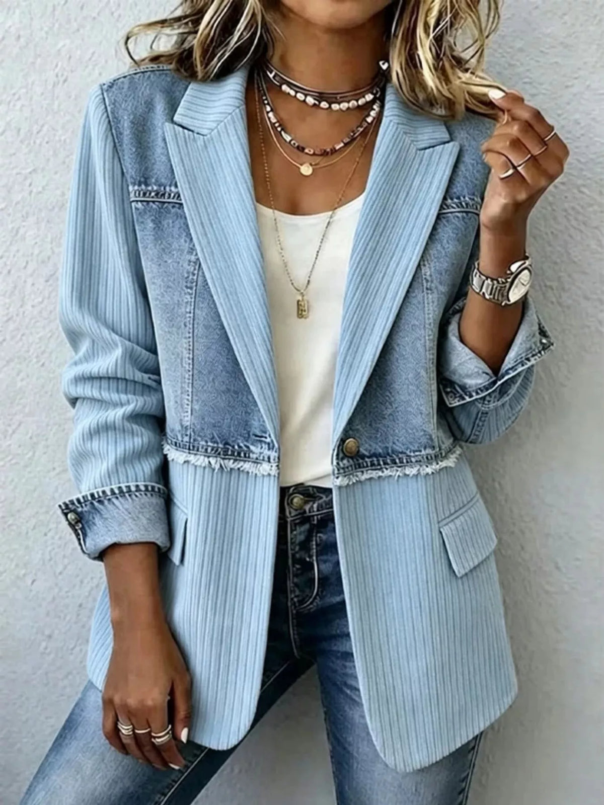 Ribbad blazer i patchwork