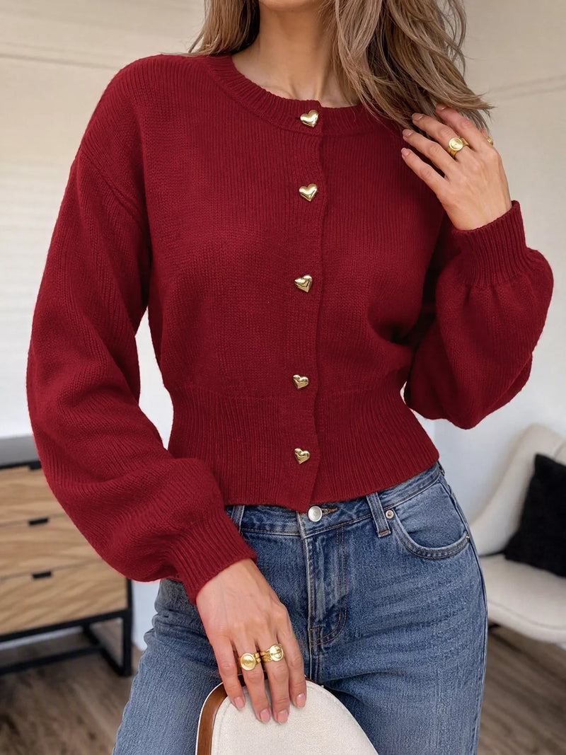 Cardigan med hjärtmotiv och knappstängning
