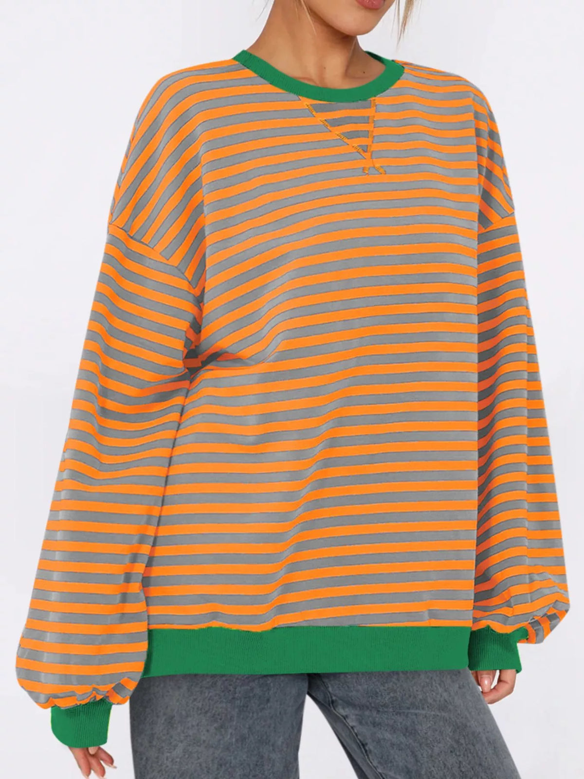 Randig ribbad sweatshirt med rund halsringning – bild 8
