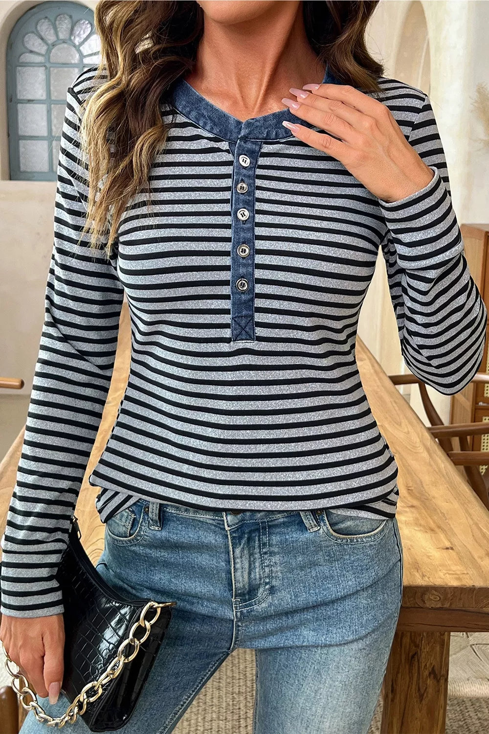 Randig topp i denim – bild 4