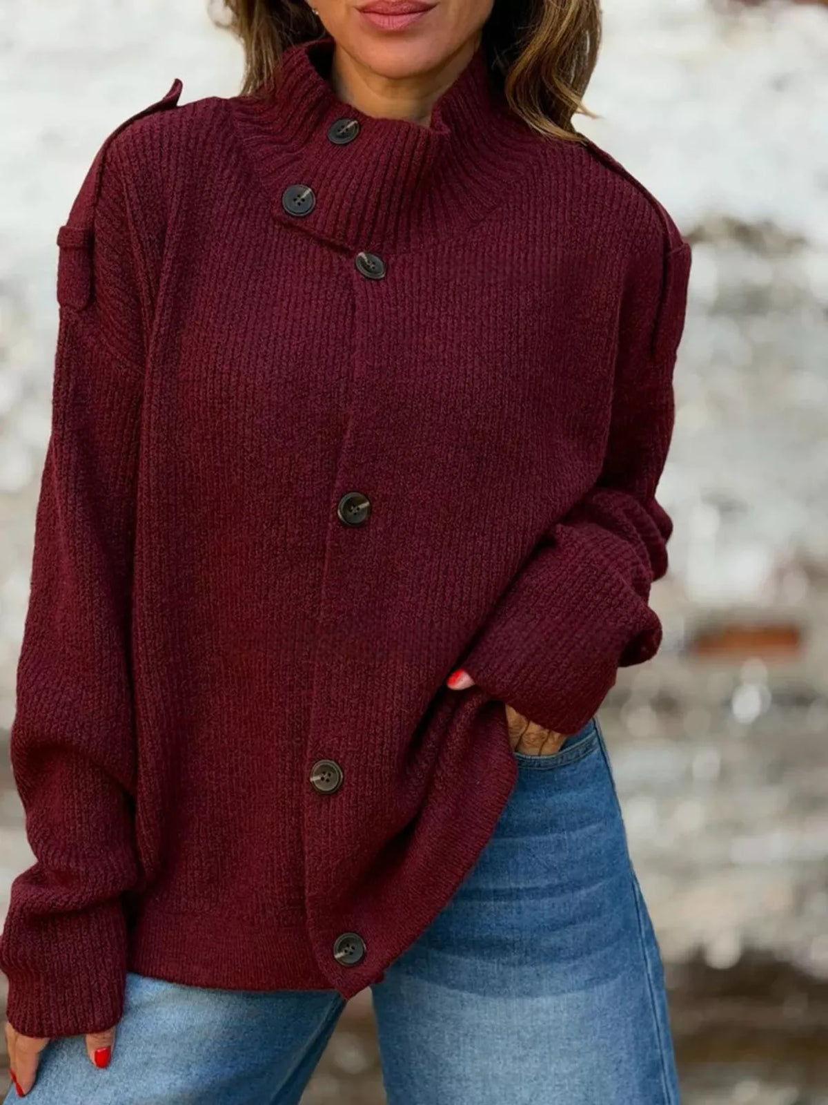 Ribbad cardigan med hög halsringning – bild 15