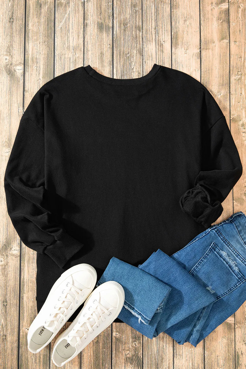 Långärmad sweatshirt med rund halsringning och asymmetrisk nederkant – bild 8