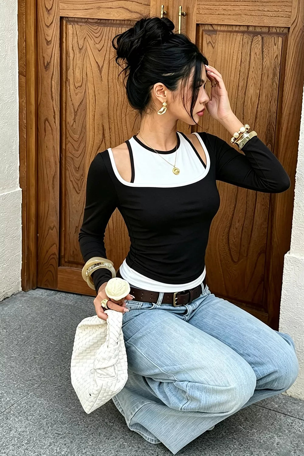 Slimmad topp med färgblock – bild 11