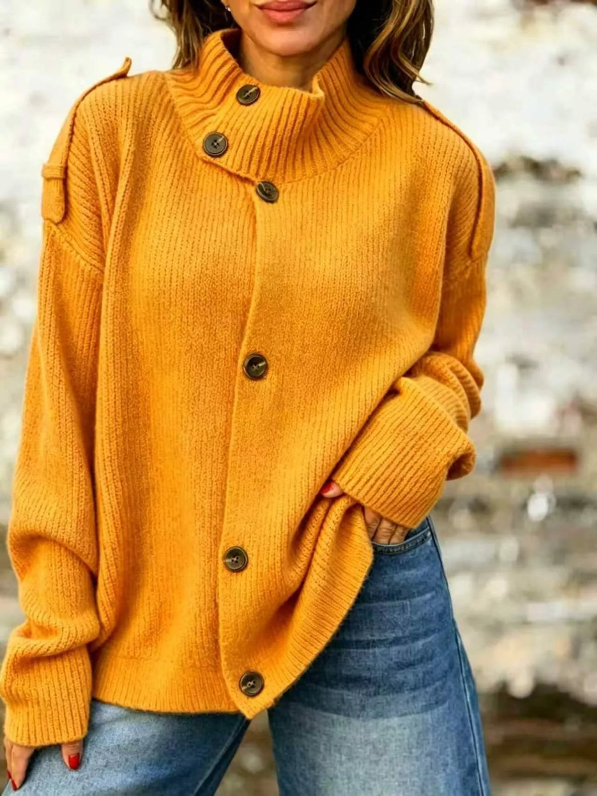 Ribbad cardigan med hög halsringning – bild 11