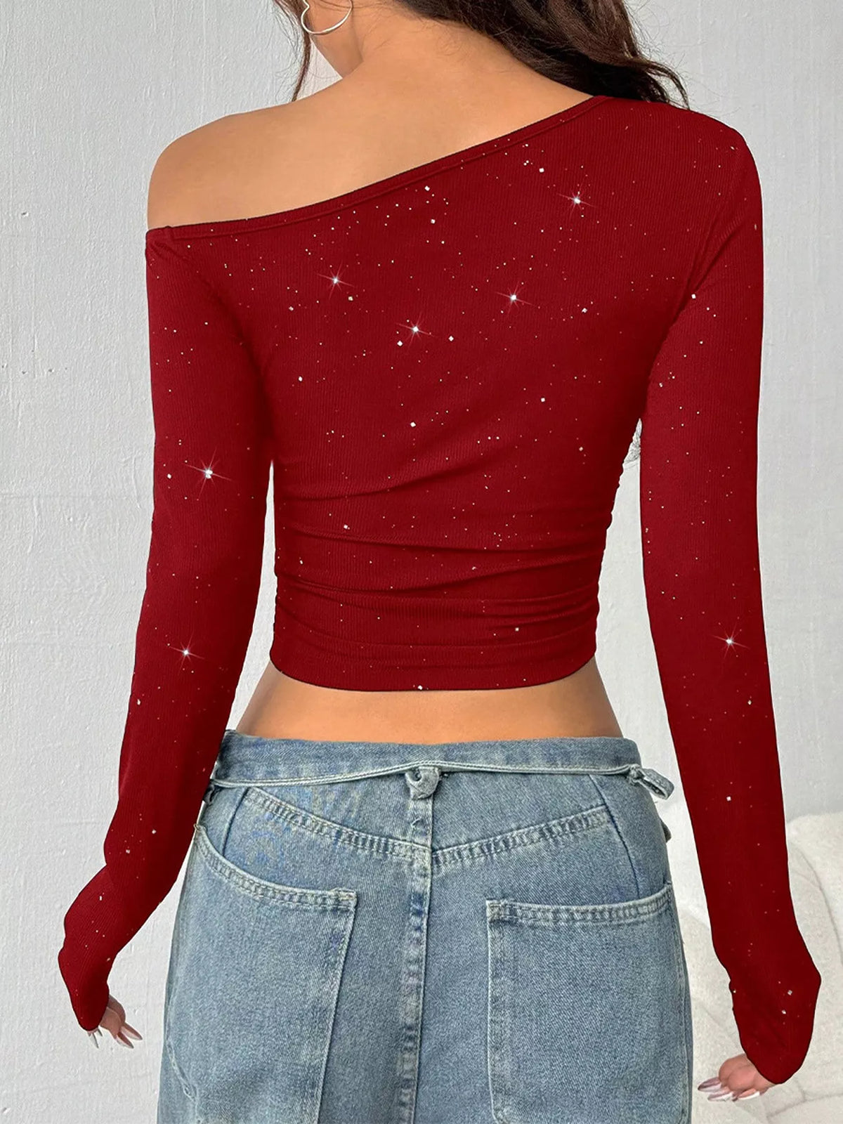 Kort t-shirt i glitter – bild 10