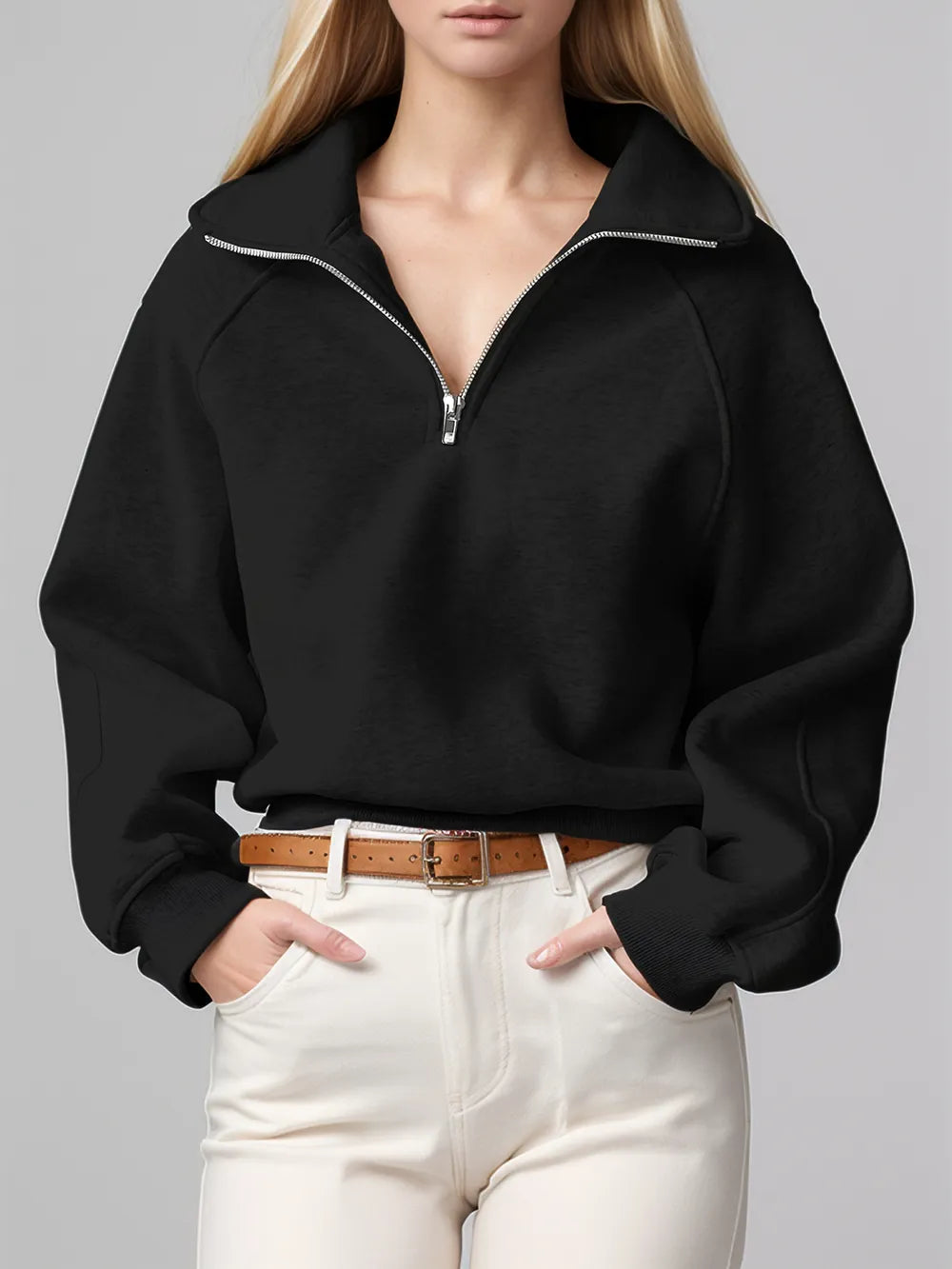 Långärmad sweatshirt med halv dragkedja – bild 4