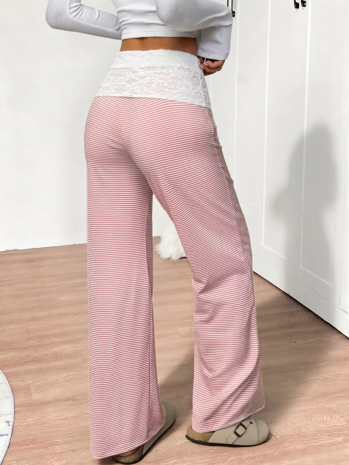 Randiga byxor med spetskant – bild 5