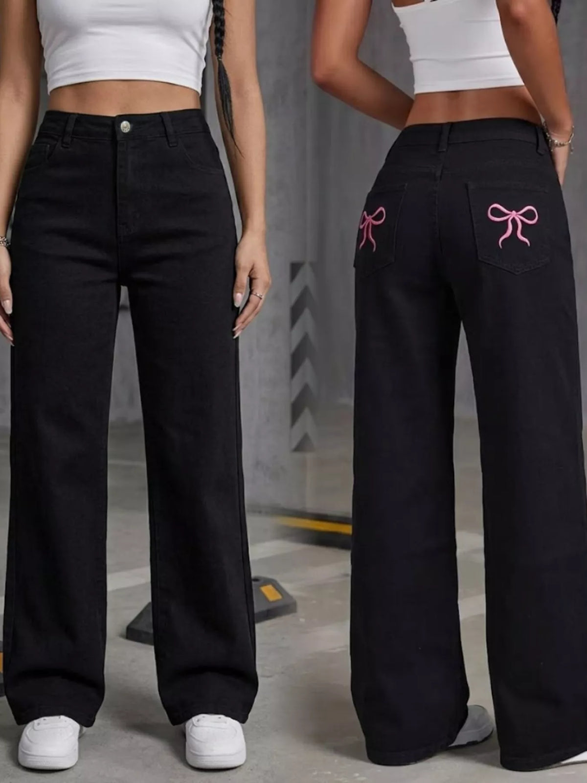 Jeans med svart tvätt och hög midja – bild 5