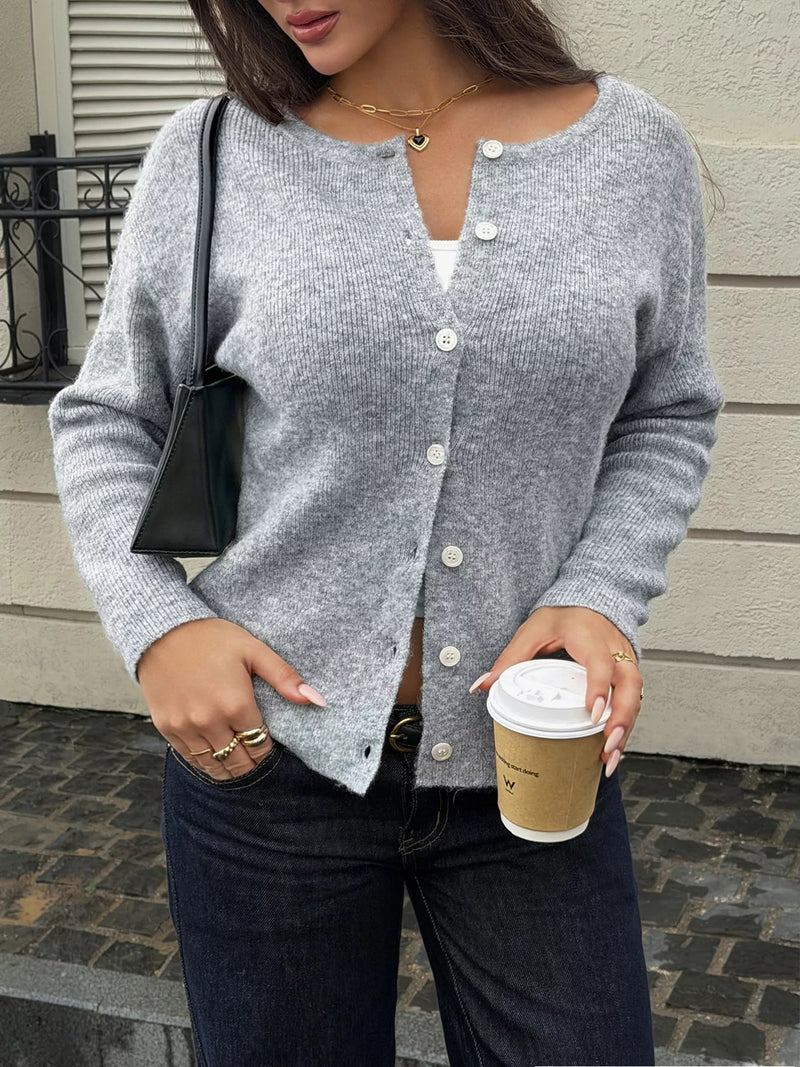 Ribbad cardigan med knappstängning