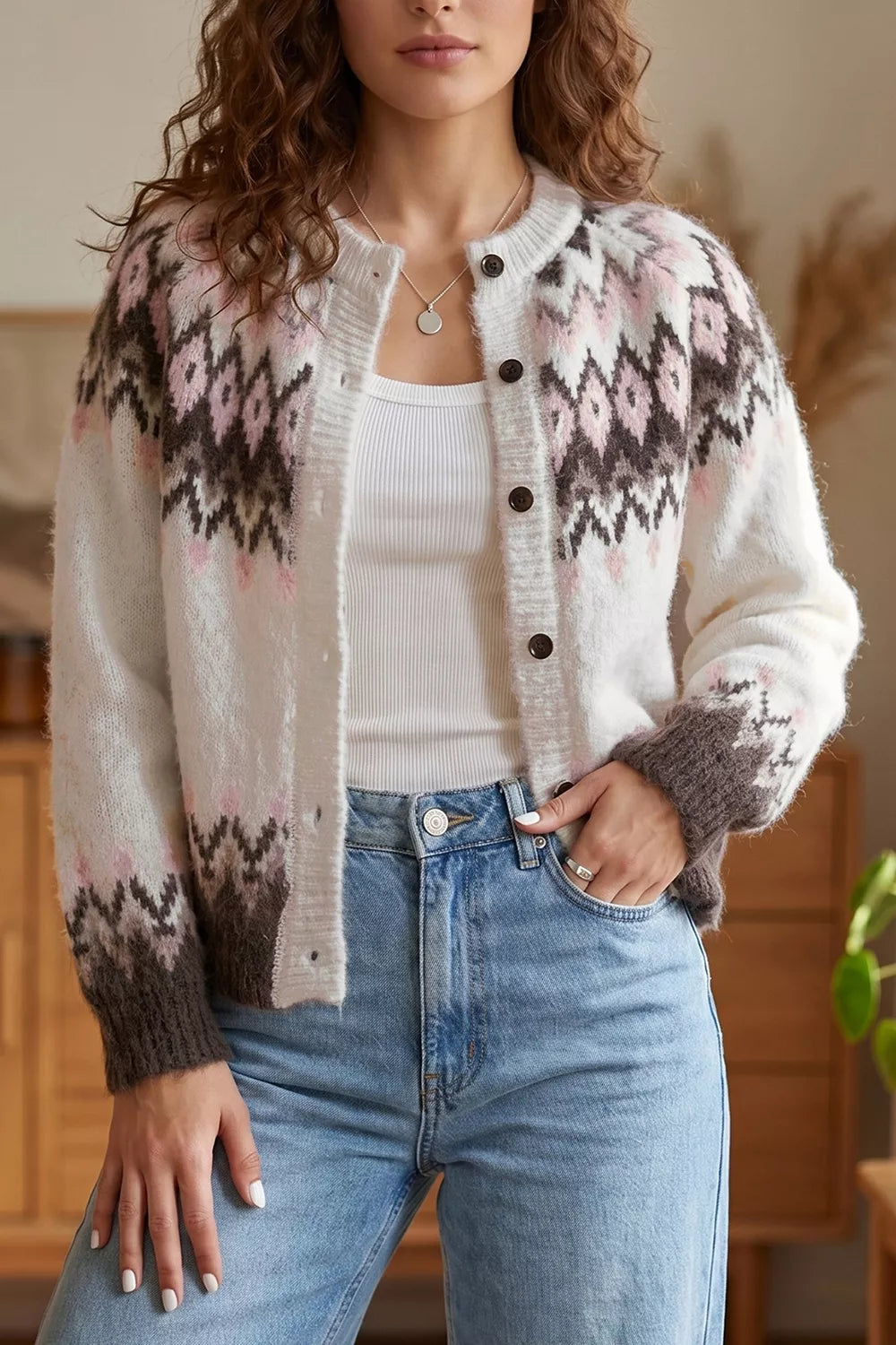 Geometriskt mönstrad cardigan – bild 6