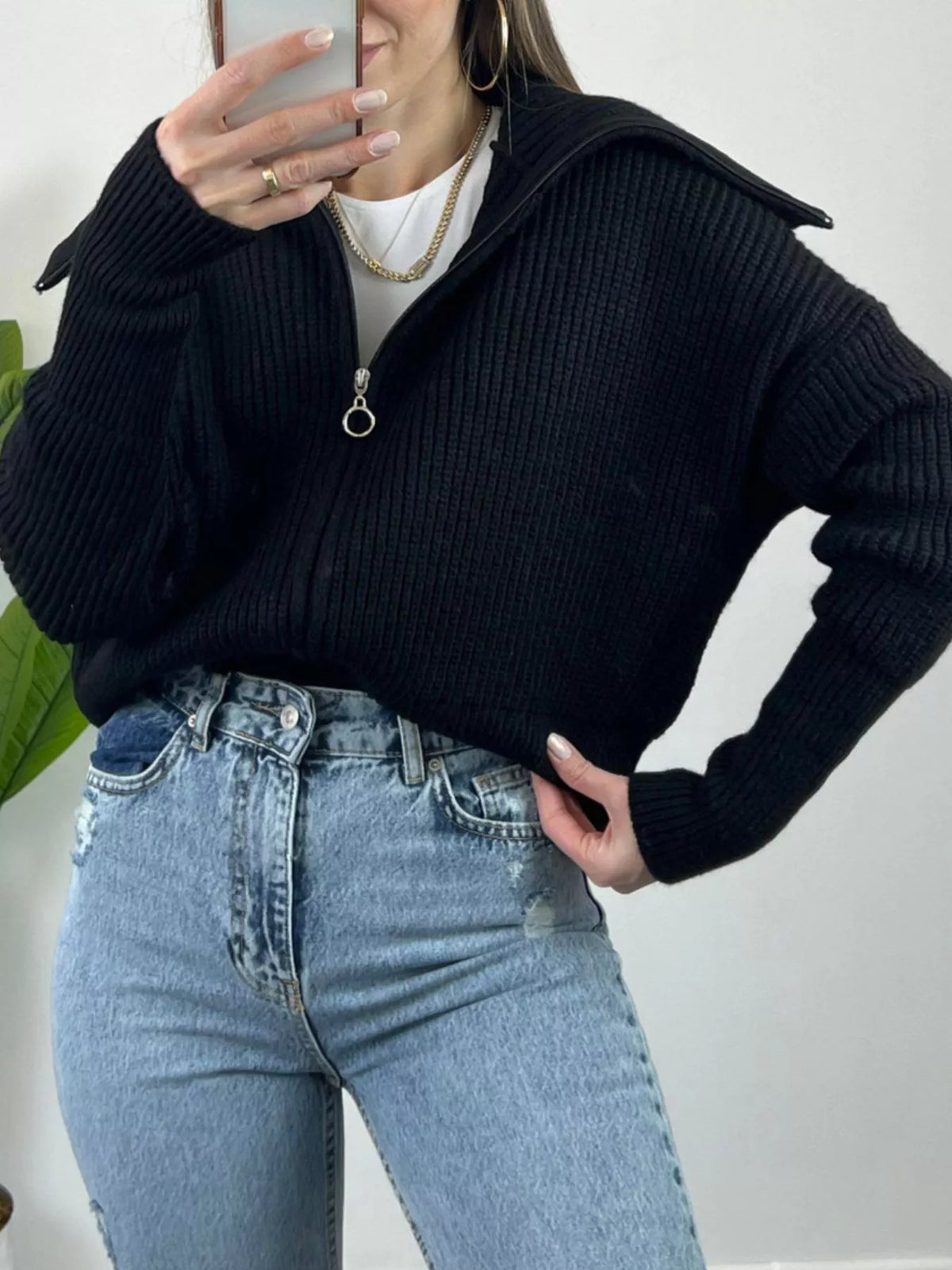 Ribbad cardigan med sänkt axel – bild 7