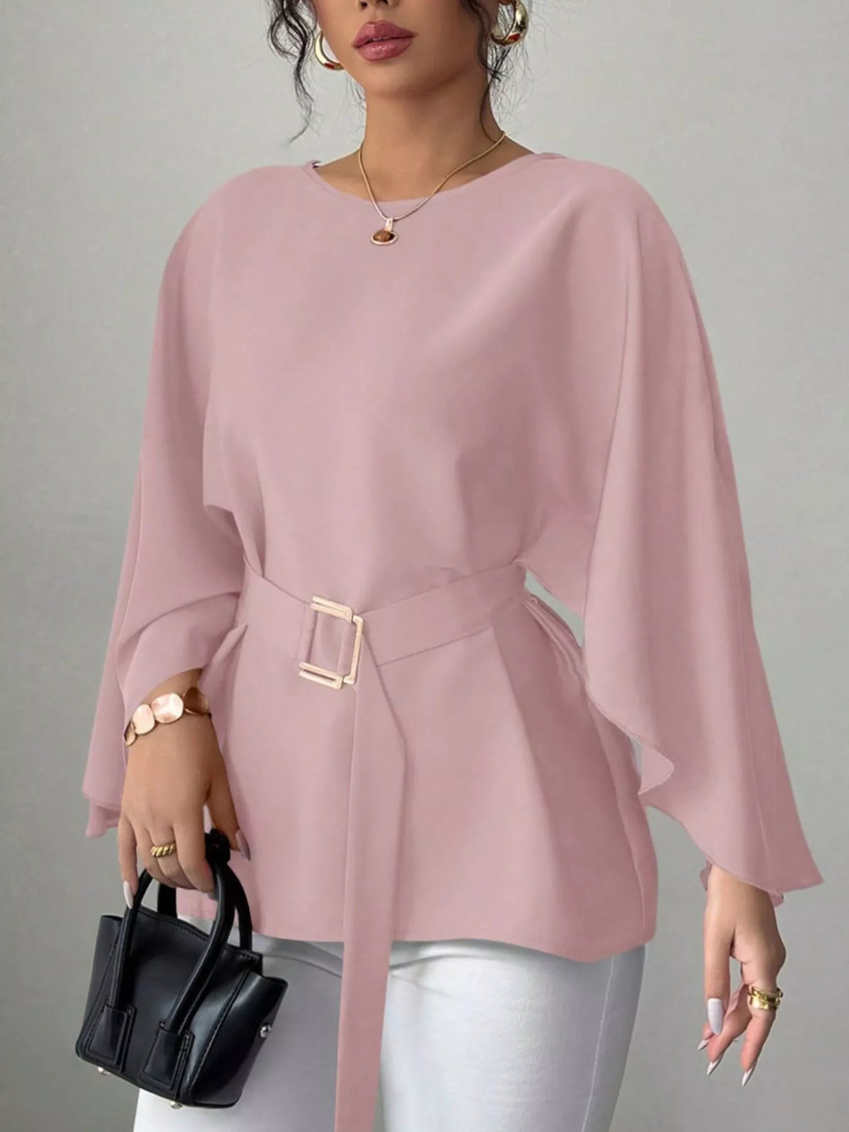 Blus med rund halsringning och fladdermusärm – bild 7