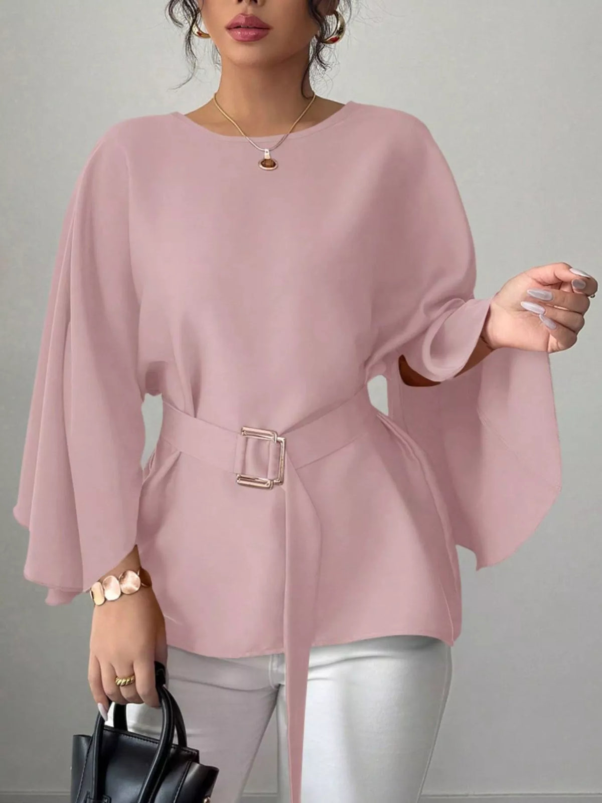 Blus med rund halsringning och fladdermusärm – bild 8