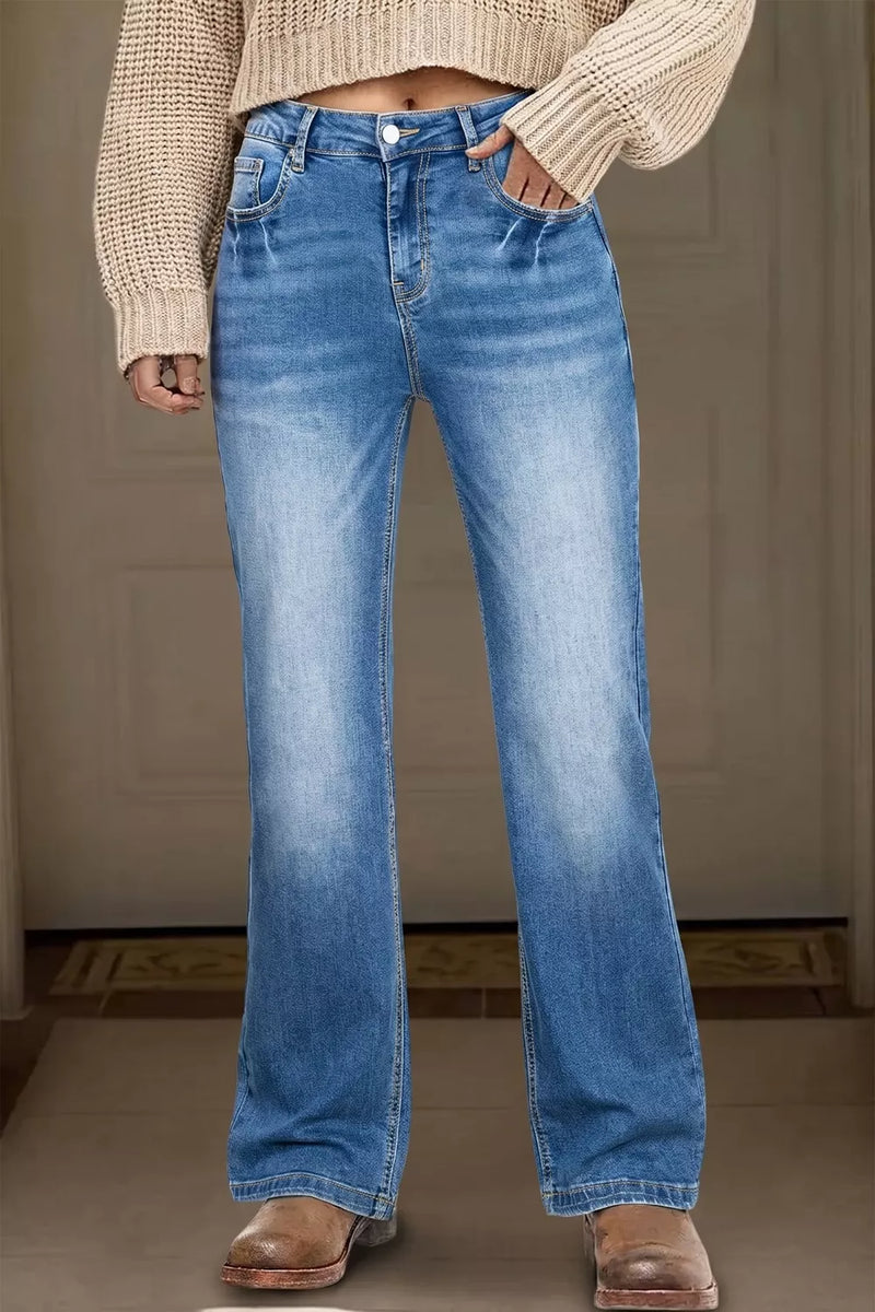 Raka acidtvättade jeans med fickor
