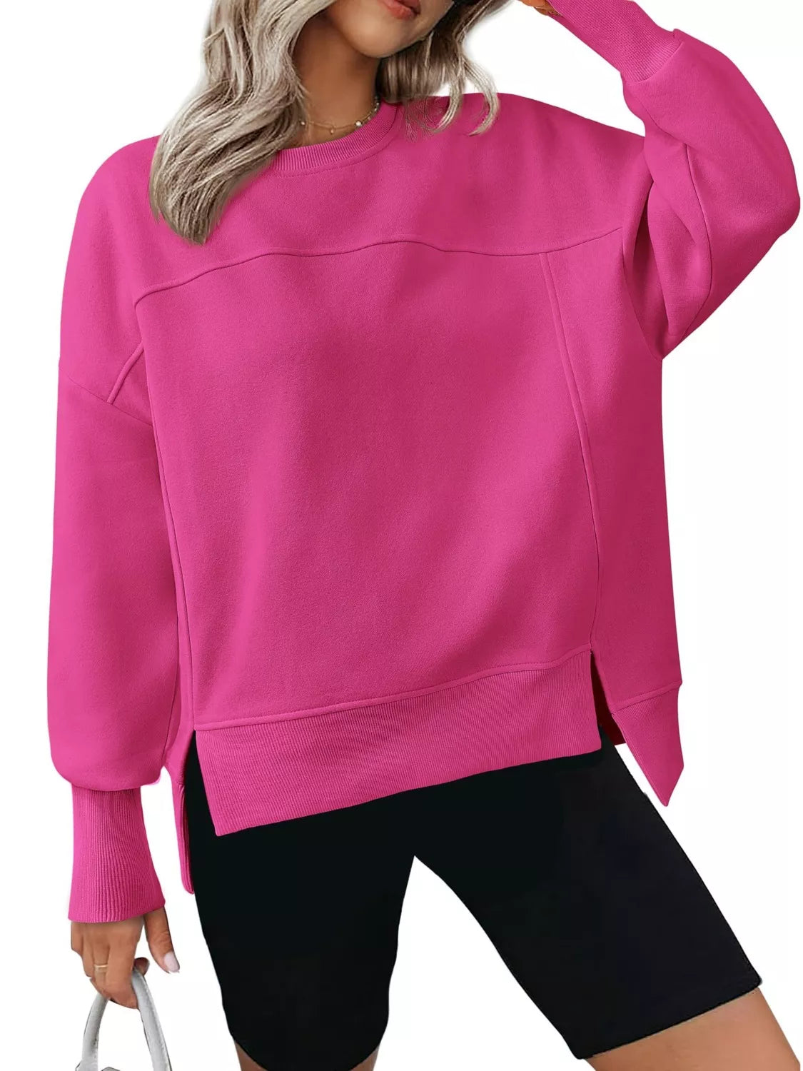 Ledigt sittande sweatshirt med slits – bild 17