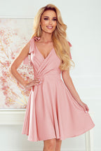 17225-7-393-2 ROSALIA Feminine dress with an envelope neckline and bows - powder pink-7
