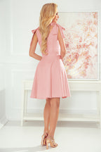 17225-8-393-2 ROSALIA Feminine dress with an envelope neckline and bows - powder pink-8