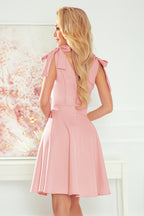 17225-10-393-2 ROSALIA Feminine dress with an envelope neckline and bows - powder pink-10