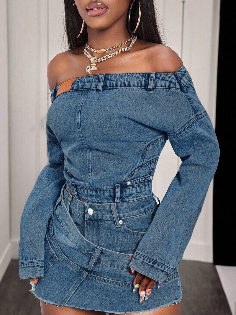 Offshoulder topp i denim