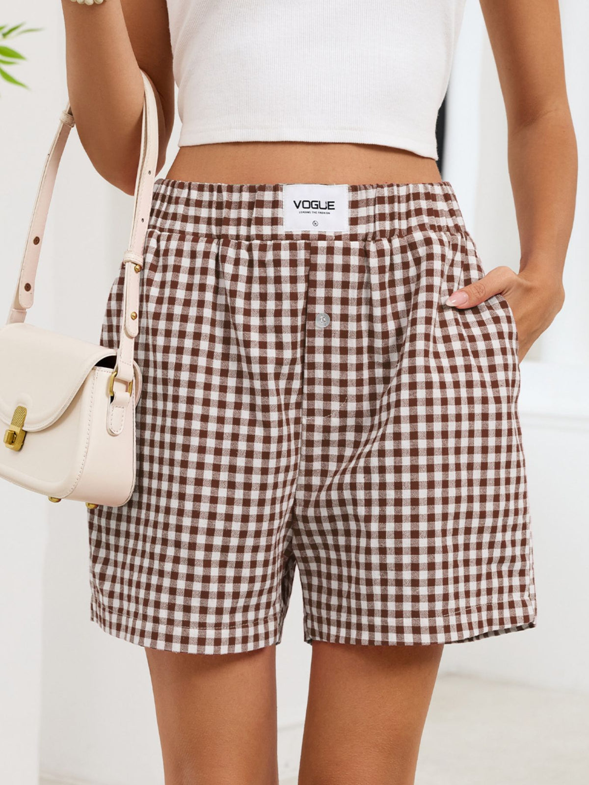 Rutiga shorts med resårmidja – bild 28