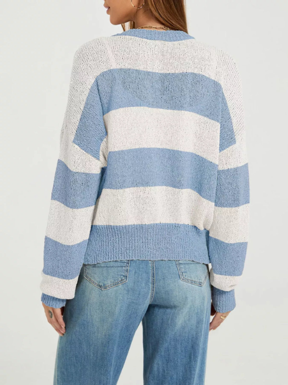 Randig ribbad cardigan med knappstängning i polyester – bild 2