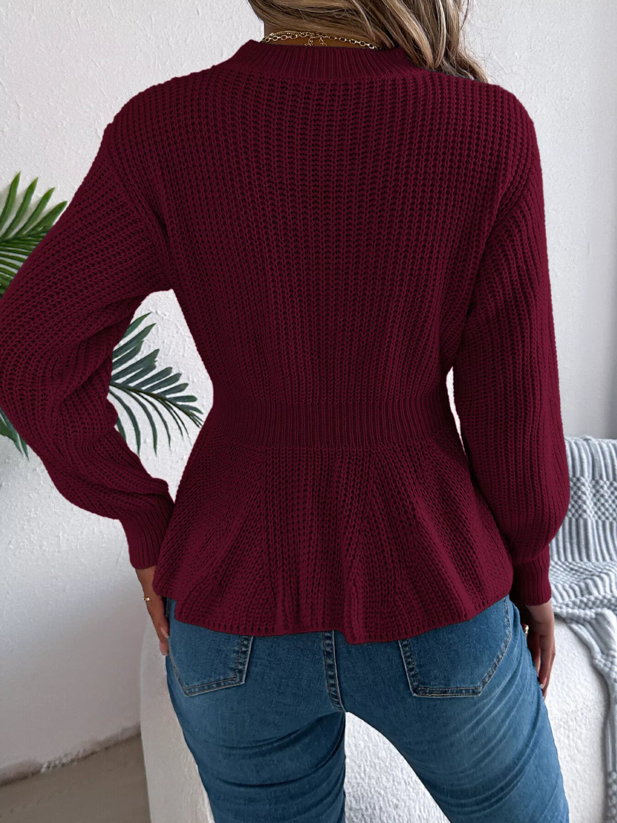 Kabelstickad tröja med peplum – bild 20
