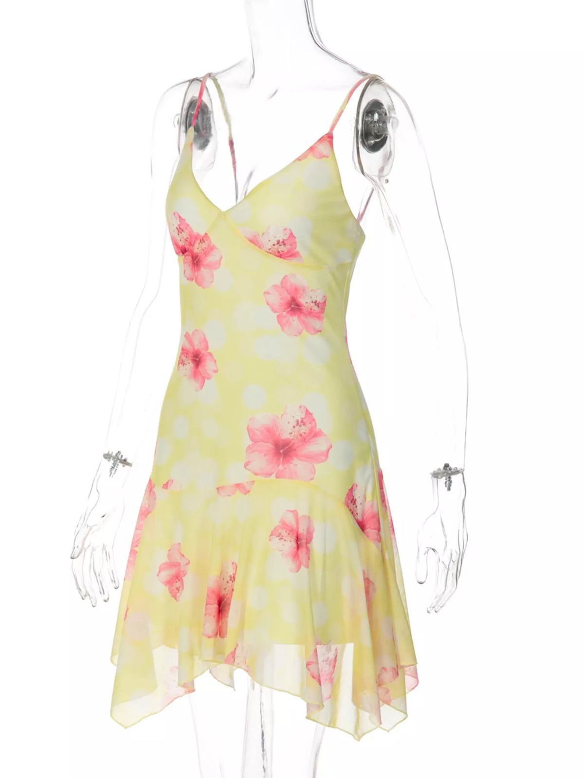 Blommig transparent miniklänning – bild 13