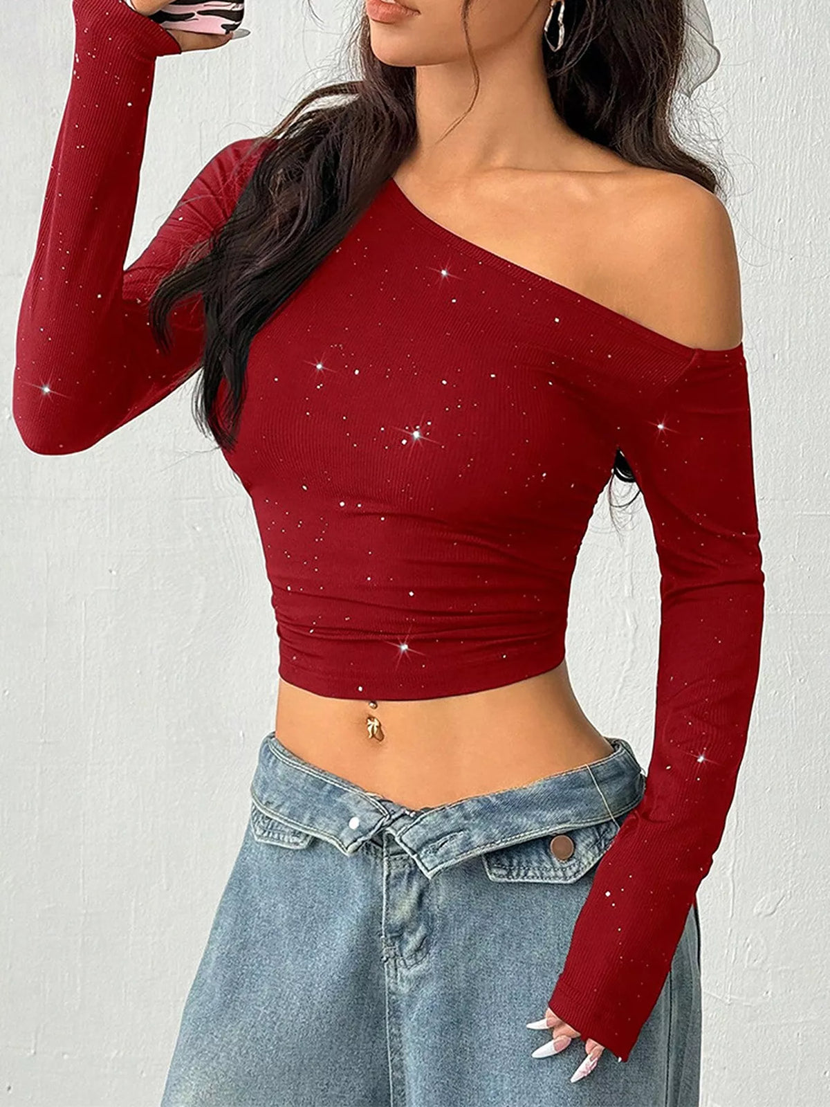 Kort t-shirt i glitter – bild 6