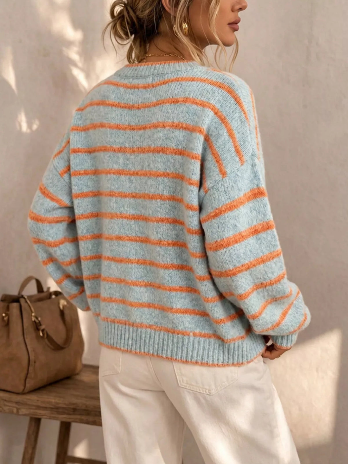 Randig stickad cardigan med knappstängning i polyester – bild 4