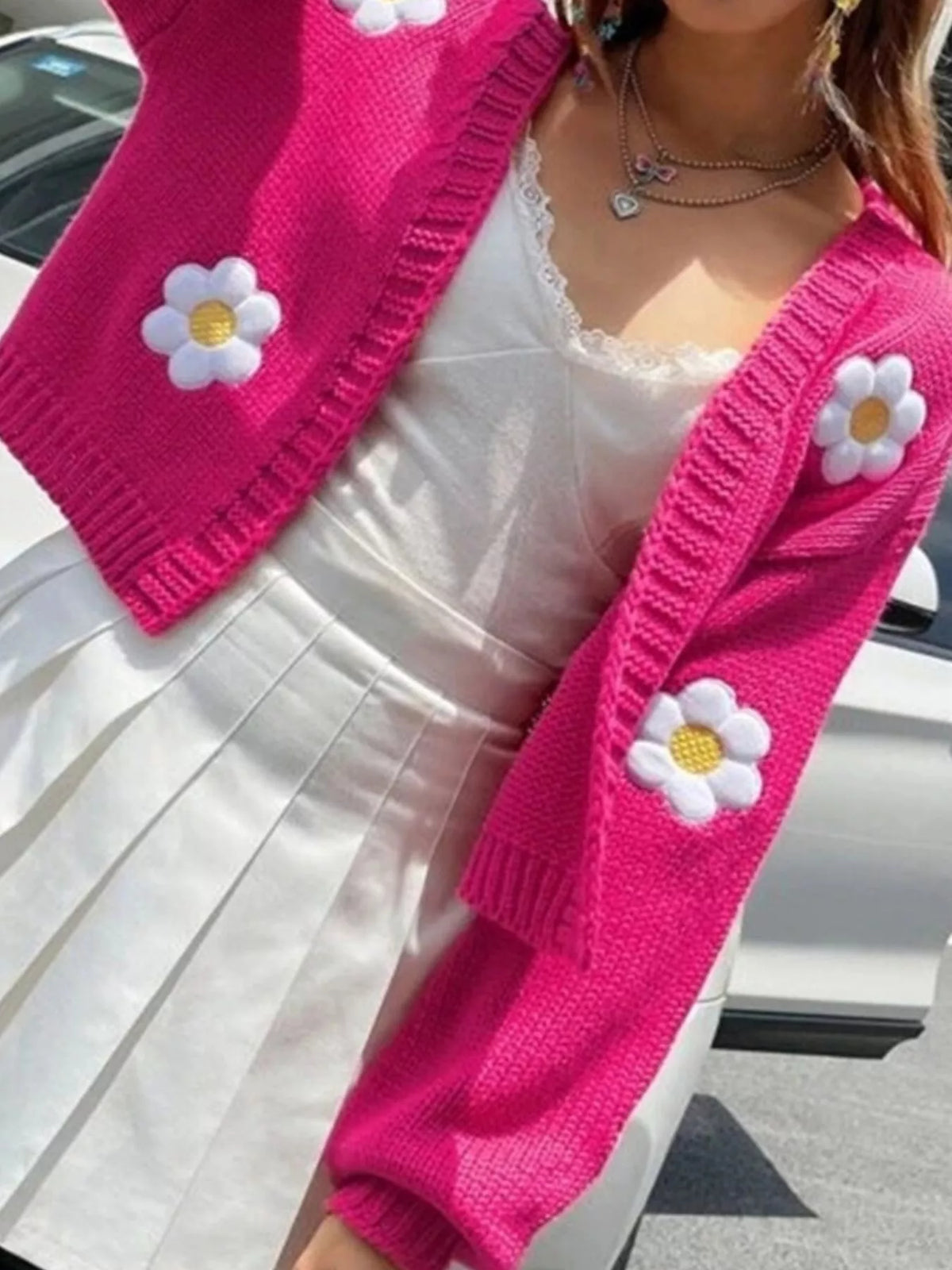 Blommig cardigan med öppen modell – bild 11
